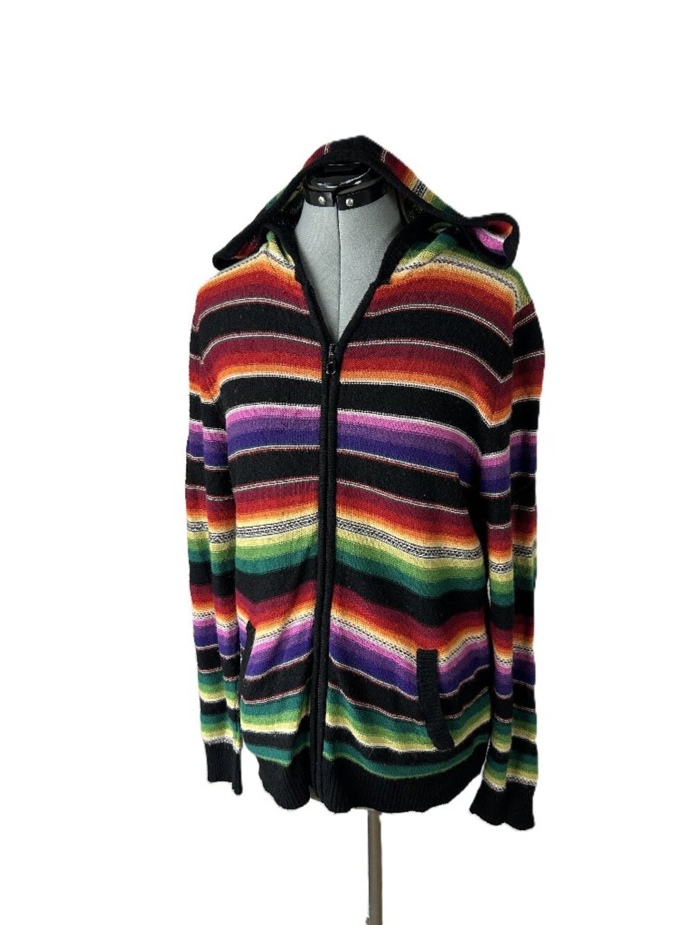 Lauren Active Ralph Lauren Sweater Hoodie Rainbow Stripe Wool Cashmere Blend XL